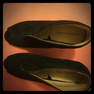 Black suede peek toe booties